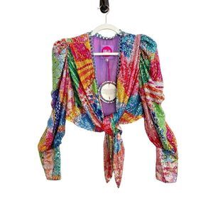 Celia B Fuji Tie Front Sequined Crop Top Multicolor Women’s Size Small